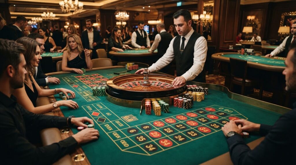 Singapore Online Casino and Popular Slots Casinos to Explore วงล้อรูเล็ตต์คาสิโนและชิปเดิมพันบนโต๊ะเกมสีเขียว