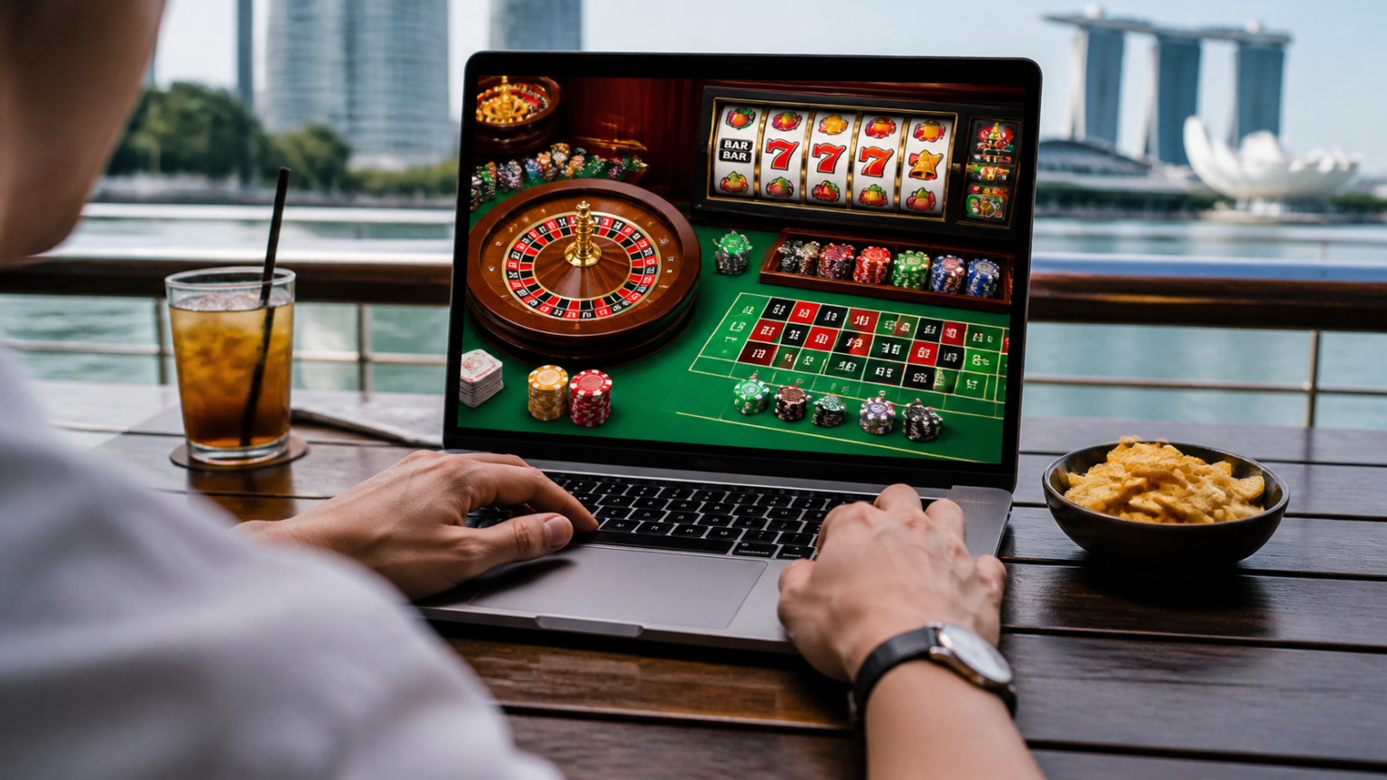 Online Casino Singapore: What Players Should Know Laptop showing an online casino game interface