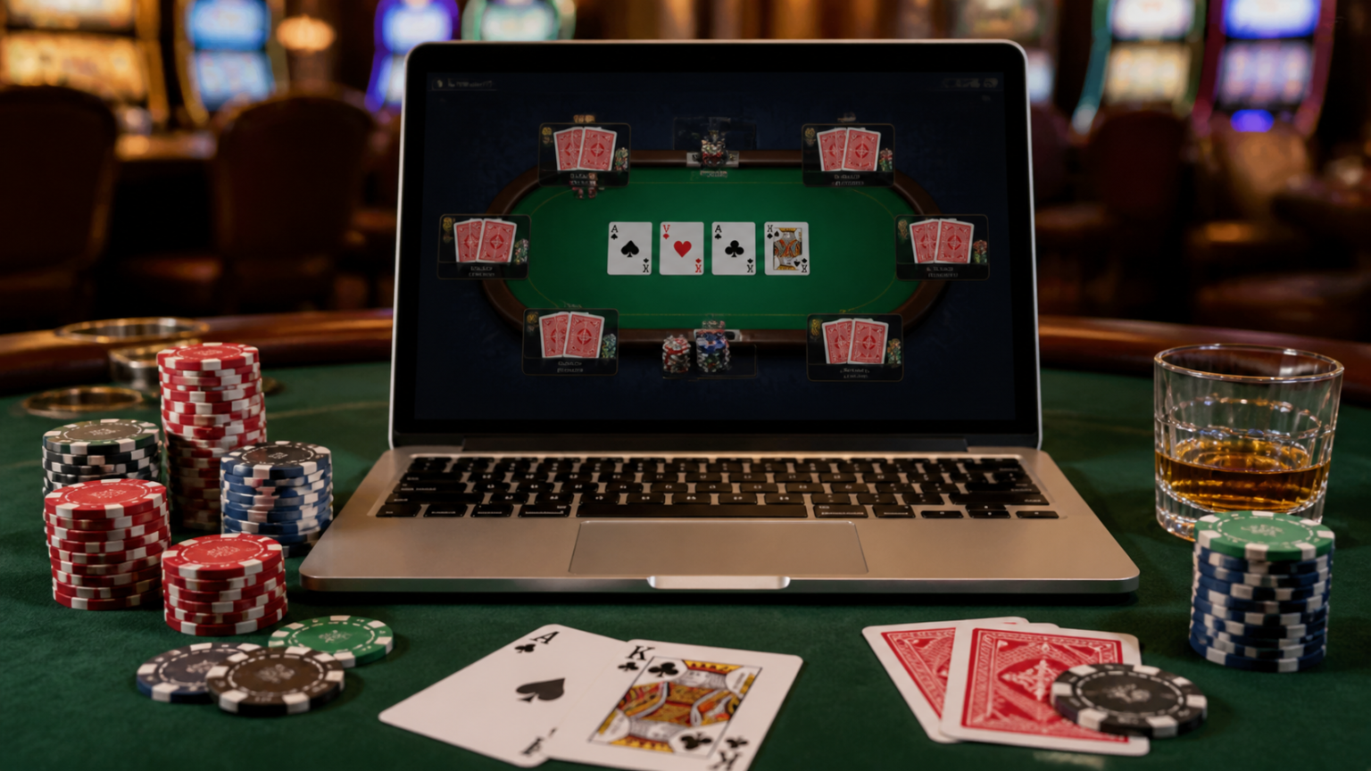 online poker in malaysia: Practical Guide for Players Poker chips and laptop showing online poker game