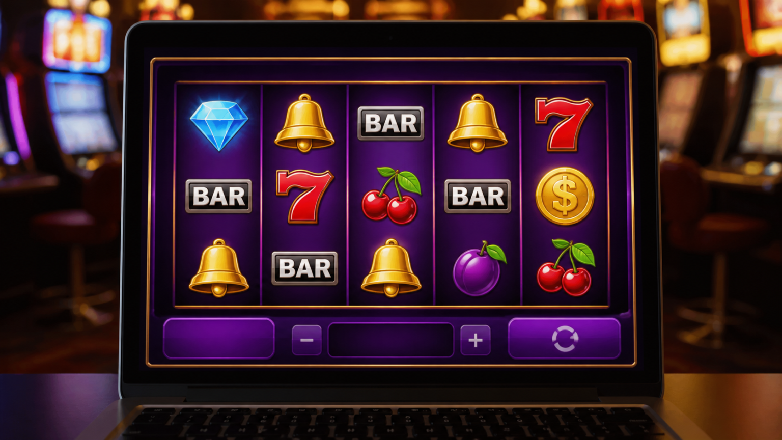 Online slot game screen with bright reels and symbols