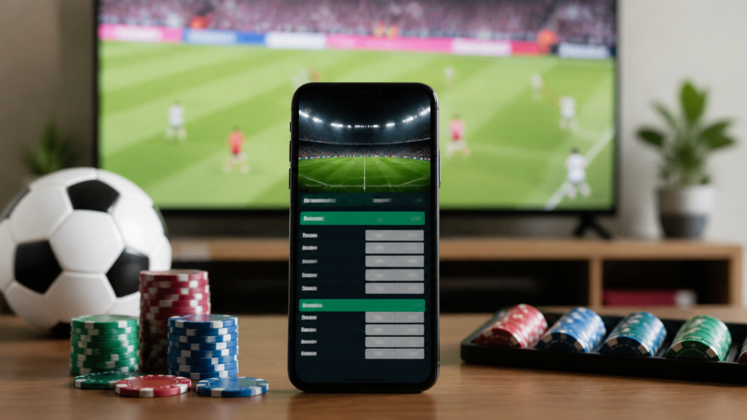 Sports Betting Sites Singapore: What to Look for Before You Join Smartphone displaying a sports betting site beside casino chips and a football match